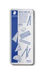 STAEDTLER Matematikai készlet, fém dobozban, 10 darabos, vonalzóval, körzővel és kiegészítőkkel, STAEDTLER® "557 10" STAEDTLER Matematikai készlet, fém dobozban, 10 darabos, vonalzóval, körzővel és kiegészítőkkel, STAEDTLER® "557 10"