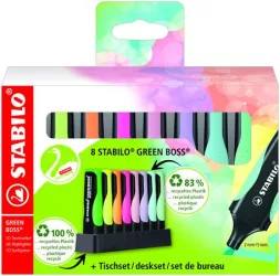 STABILO Szövegkiemelő készlet, 2-5 mm, STABILO "Green Boss Pastel", 8 db-os asztali készlet