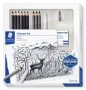   STAEDTLER Grafit- és szénceruza készlet, kiegészítőkkel, 12 darabos, STAEDTLER "Mars® Lumograph® 100C"