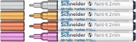 SCHNEIDER Metálfényű marker készlet, 2 mm, SCHNEIDER "Paint-It 011", 4 különböző szín