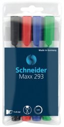 SCHNEIDER Tábla- és flipchart marker készlet, 2-5 mm, vágott, SCHNEIDER "Maxx 293", 4 különböző szín