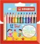   STABILO Színes ceruza készlet, háromszögletű, vastag, rövid, STABILO "Trio", 12 különböző szín