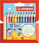   STABILO Színes ceruza készlet, háromszögletű, vastag, rövid, STABILO "Trio", 12 különböző szín
