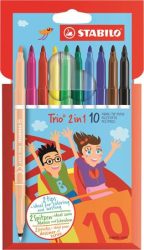 STABILO Filctoll készlet, 0,5-2 mm, kétvégű, STABILO "Trio 2 in 1", 10 különböző szín