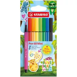 STABILO Filctoll készlet, 1 mm, STABILO "Pen 68 Mini Animal Vibes", 8 különböző szín