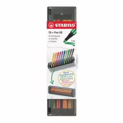 STABILO Filctoll készlet, 1 mm, STABILO "Pen 68", 10 db-os asztali készlet