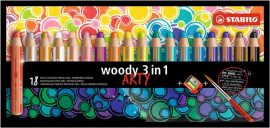 STABILO Színes ceruza készlet, kerek, vastag, STABILO "Woody ARTY 3 in 1", 18 különböző szín