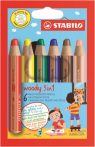   STABILO Színes ceruza készlet, kerek, vastag, STABILO "Woody 3 in 1", 6 különböző szín