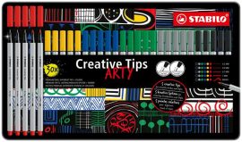 STABILO Tűfilc készlet, fém doboz, STABILO "Creative Tips ARTY", 6 különböző szín, 5 különböző vastagság STABILO Tűfilc készlet, fém doboz, STABILO "Creative Tips ARTY", 6 különböző szín, 5 különböző vastagság
