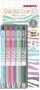   ZEBRA Zseléstoll készlet, 0,33 mm, nyomógombos, csíkos test, ZEBRA "Sarasa Clip Pastel", 5 különböző pasztell szín