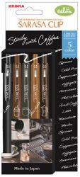 ZEBRA Zseléstoll, 0,33 mm, nyomógombos, ZEBRA "Sarasa Study with Coffee", 5 különböző szín ZEBRA Zseléstoll, 0,33 mm, nyomógombos, ZEBRA "Sarasa Study with Coffee", 5 különböző szín