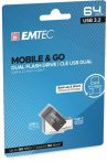   EMTEC Pendrive, 64GB, USB 3.2, USB-A bemenet/USB-C kimenet, EMTEC "T260C Dual"