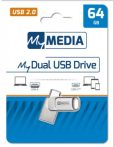 MYMEDIA Pendrive, 64GB, USB 2.0 + USB-C, alumínium ház, MYMEDIA "Dual" (by VERBATIM) MYMEDIA Pendrive, 64GB, USB 2.0 + USB-C, alumínium ház, MYMEDIA "Dual" (by VERBATIM)