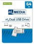   MYMEDIA Pendrive, 64GB, USB 3.2 Gen1 + USB-C, alumínium ház, MYMEDIA "Dual" (by VERBATIM)