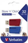 VERBATIM Pendrive, 2 x 32GB, USB 3.2, 80/25MB/sec, VERBATIM "Store n Click", piros, kék VERBATIM Pendrive, 2 x 32GB, USB 3.2, 80/25MB/sec, VERBATIM "Store n Click", piros, kék