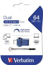 VERBATIM Pendrive, 64GB, USB 3.2+USB-C adapter, VERBATIM "Dual" VERBATIM Pendrive, 64GB, USB 3.2+USB-C adapter, VERBATIM "Dual"