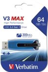 VERBATIM Pendrive, 64GB, USB 3.2, 175/80 MB/s, VERBATIM "V3 MAX", kék-fekete VERBATIM Pendrive, 64GB, USB 3.2, 175/80 MB/s, VERBATIM "V3 MAX", kék-fekete