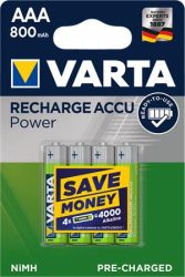 VARTA Tölthető elem, AAA mikro, 4x800 mAh, előtöltött, VARTA "Power" VARTA Tölthető elem, AAA mikro, 4x800 mAh, előtöltött, VARTA "Power"