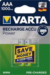 VARTA Tölthető elem, AAA mikro, 2x1000 mAh, előtöltött, VARTA "Power" VARTA Tölthető elem, AAA mikro, 2x1000 mAh, előtöltött, VARTA "Power"