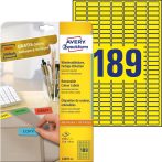   Etikett címke, 25,4 x10mm, univerzális visszaszedhető, 189 címke/ív, 20 ív/doboz, Avery sárga