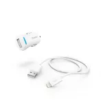   Hama 00201610 AUTÓS TÖLTŐ SZETT (2,4A) LIGHTNING - USB ADATKÁBELLEL, FEHÉR
