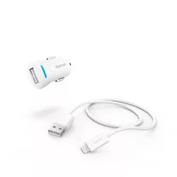 Hama 00201610 AUTÓS TÖLTŐ SZETT (2,4A) LIGHTNING - USB ADATKÁBELLEL, FEHÉR